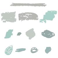 Set of hand drawn gray, pastel green grunge elements, banners, brush strokes isolated on white. vector