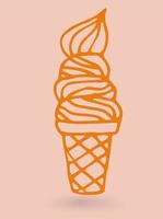 Cute orange linear ice cream cone isolated on pink background. Card, poster, sticker. vector