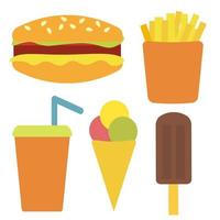 Set with fast food, cheeseburger, French fries, ice cream, soda. isolated on a white background vector