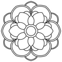 flor de garabato redonda ornamental aislada sobre fondo blanco. mandala de contorno negro. círculo geométrico para colorear libro, logotipo, elemento de diseño. vector