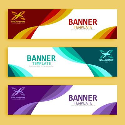 Set of three vector abstract banners. Modern wavy design style on a white basic.