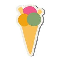 pegatina helado. sorbete en cono de galleta con galletas aisladas en un fondo blanco. logotipo, etiqueta. ets. vector