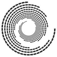 Arrow, spruce tree, speckles abstract concentric circle. Spiral, swirl, twirl element. Circular and radial lines volute, helix. Segmented arrow with rotation. Radiating arc lines. Cochlear, vortex vector