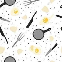 Fried eggs seamless pattern. Food background. vector