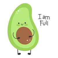 Cute avocado character is holding on to the belly bone and smiling. I'm full vector