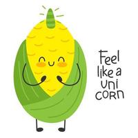 maíz lindo dibujo animado gracioso personaje unicornio.feliz y sonriente. cayó como un unicornio vector