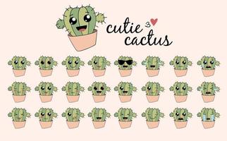 Cute cactus emoji icon funny character flat vector design