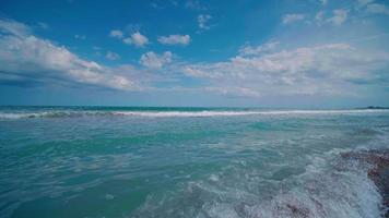 spiaggia soleggiata e ventosa giornata, cielo blu. video