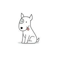 Cute cartoon of a bull terrier dog sitting. hand drawn vector illustration.