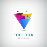 Vector men, people group, family origami logo. Child adoption and charitable foundation icon, social relations. Teamwork, together, network concept.