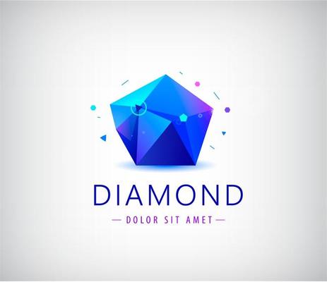 trendy flat design facet crystal gem shape logo element.