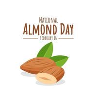 Vector illustration, almond with green leaf isolated on a white background, as a template or banner, national almond day.