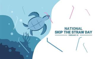 Vector illustration of a turtle biting a straw, as a campaign concept, National Skip Straw Day.