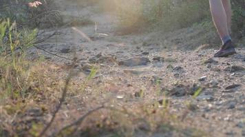 adolescenti sani corrono sul sentiero nel bosco per fare esercizio. giovane atleta maschio che pareggia all'aperto. concetto di stile di vita sano video