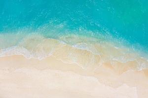Top view aerial photo from drone of stunning beautiful sea landscape beach with turquoise water with copy space for your text. Beautiful sand beach with turquoise water. Relax nature, amazing beach