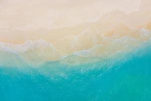 Top view aerial photo from drone of stunning beautiful sea landscape beach with turquoise water with copy space for your text. Beautiful sand beach with turquoise water. Relax nature, amazing beach