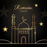 Ramadan Kareem mosque vector line illustration. Eid Mubarak beautiful muslim temple background.