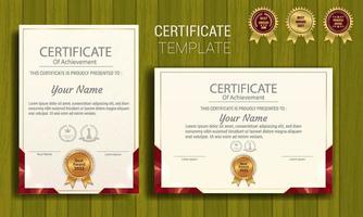 Red and gold appreciation certificate border template with luxury badge and modern line pattern. For appreciation, business and educational needs vector