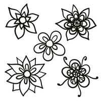Doodle hand drawn set vector flower isolated on white background.