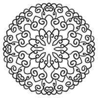 Black outline flower mandala. Doodle round decorative element for coloring book isolated on white background. Floral geometric circle. vector