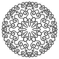 Black outline flower mandala. Doodle round decorative element for coloring book isolated on white background. Floral geometric circle. vector