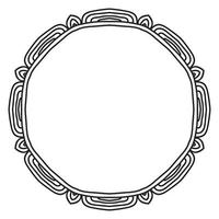 Abstract doodle curly thin line round frame isolated on white background. Mandala border. vector