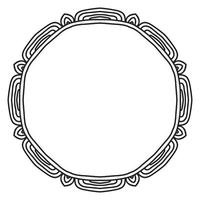 Abstract doodle curly thin line round frame isolated on white background. Mandala border. vector