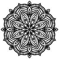 mandala de flores de contorno negro. elemento decorativo de época. flor de garabato redonda ornamental aislada sobre fondo blanco. elemento de círculo geométrico. vector