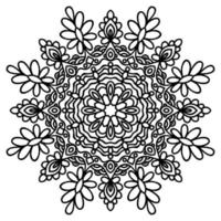 Black outline flower mandala. Vintage decorative element. Ornamental round doodle flower isolated on white background. Geometric circle element. vector