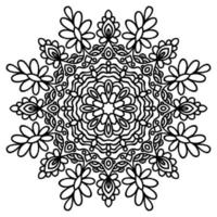 mandala de flores de contorno negro. elemento decorativo de época. flor de garabato redonda ornamental aislada sobre fondo blanco. elemento de círculo geométrico. vector