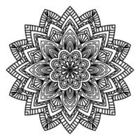 mandala de flores de contorno negro. elemento decorativo de época. flor de garabato redonda ornamental aislada sobre fondo blanco. elemento de círculo geométrico. vector