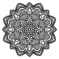 mandala de flores de contorno negro. elemento decorativo de época. flor de garabato redonda ornamental aislada sobre fondo blanco. elemento de círculo geométrico. vector