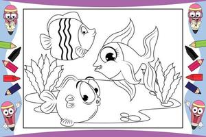 dibujos animados de animales de peces para colorear para niños vector