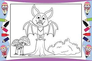 coloring bat animal cartoon for kids vector