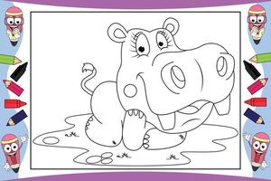 coloring hippo animal cartoon for kids vector