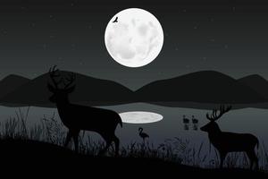 linda silueta de ciervo y luna vector