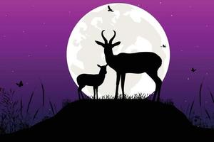 cute deer and moon silhouette vector