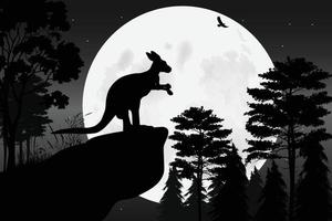 cute kangaroo and moon silhouette vector