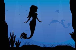 cute mermaid silhouette illustration vector