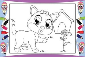 coloring cat animal cartoon for kids vector