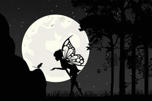 cute fairy and moon silhouette vector