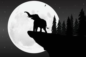 linda silueta de elefante y luna vector