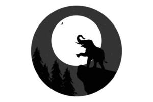 cute elephant and moon silhouette vector