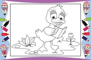 Dibujos animados de animales de pato para colorear para niños vector