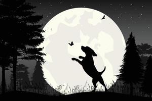 cute dog and moon silhouette vector
