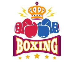 Vector logo with two gloves and crown for boxing