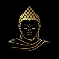 Golden face buddha with golden border isolate on black background vector
