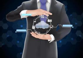 Man holding glowing globe of cloud vector