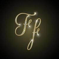 Shiny alphabet F of gold and diamond. Vector