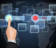 Hand Choose Yes on virtual screen. Business concept. vector